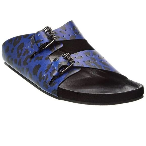 THE KOOPLES BLUE LEATHER LEOPARD-PRINT SANDALS NIB size 41 main image 13